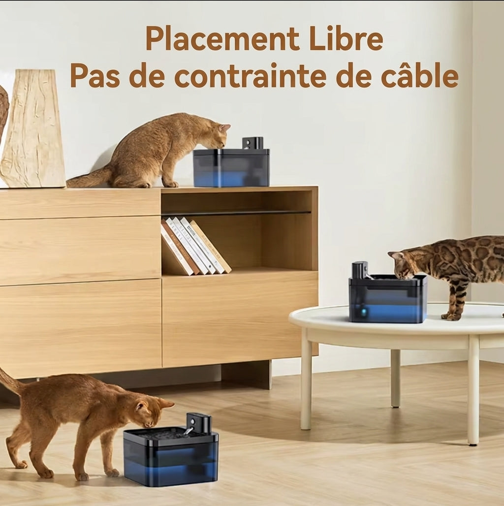 Fontaine pour chat sans fil à placer où l'on veut dans la maison